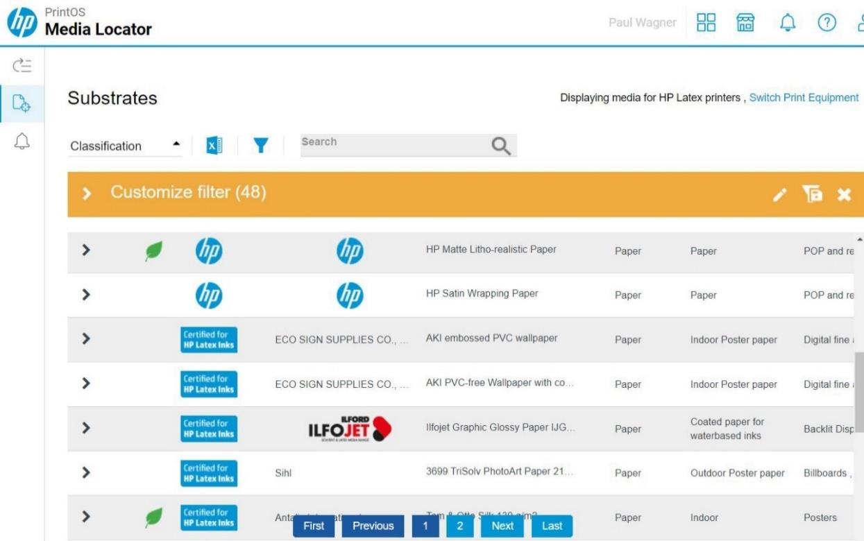 HP Latex 300 500 Media Locator site